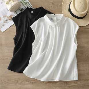 Real Shot of 2025 New Summer Thin Tops, Loose Doll Collar, Versatile Short-Sleeved Shirts, Pure Color Linen Shirts for Women