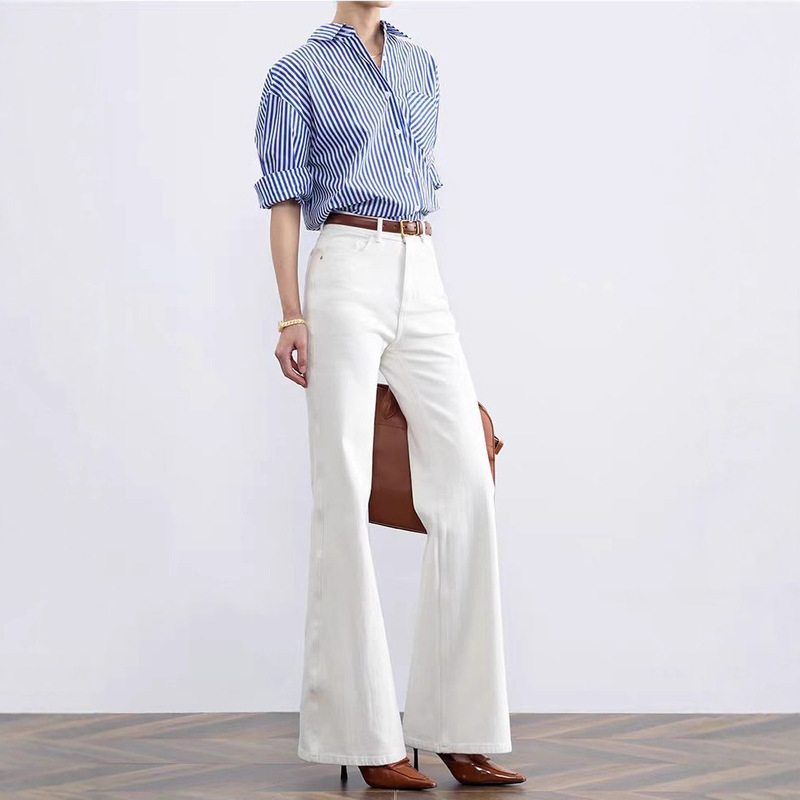 White Four-Way Stretch Bootcut Pants, High-End White High-Waisted Straight-Leg Flared Jeans for Women White Four-Way Stretch Bootcut Pants, High-End White High-Waisted Straight-Leg Flared Jeans for Women