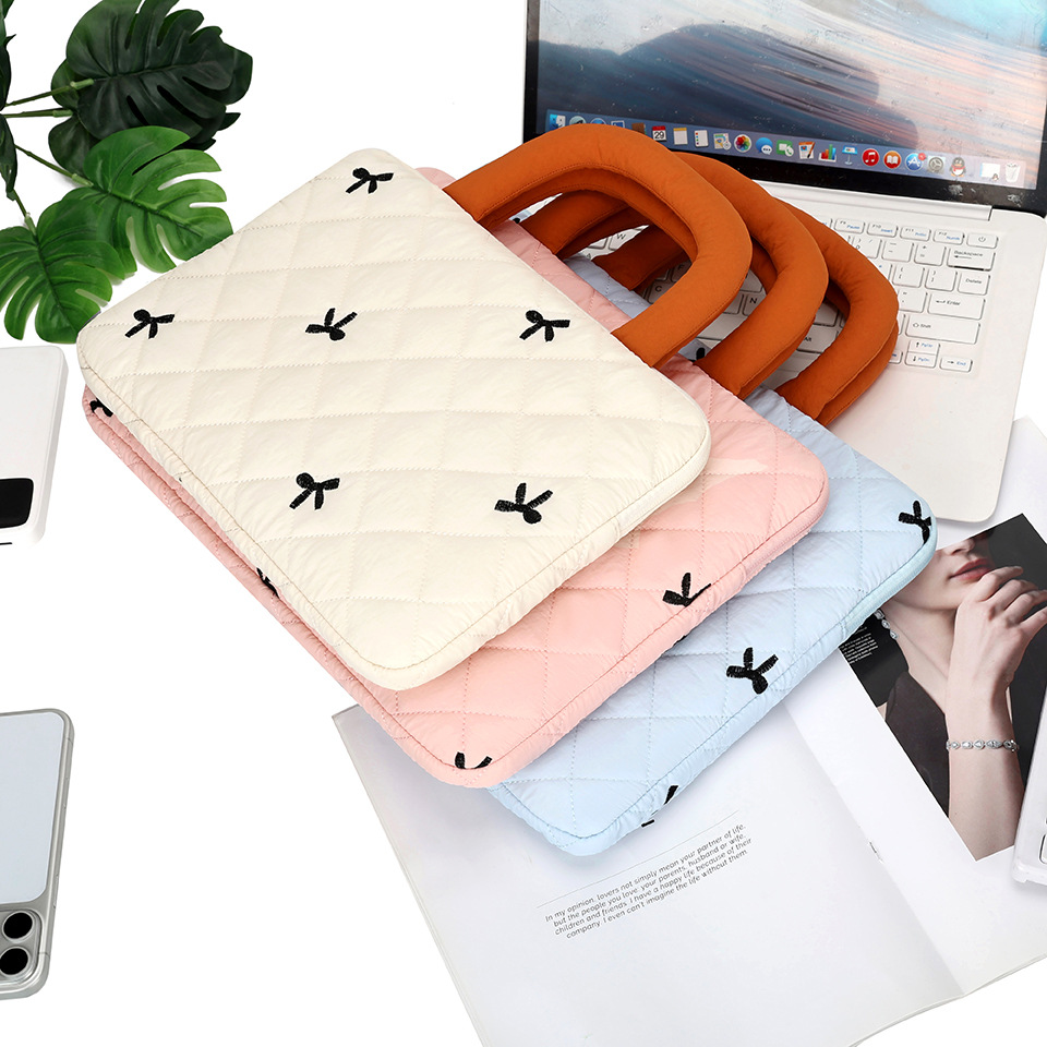 Korean ins tablet storage bag with cute diamond embroidery and bow 11/13/15inch laptop storage bag