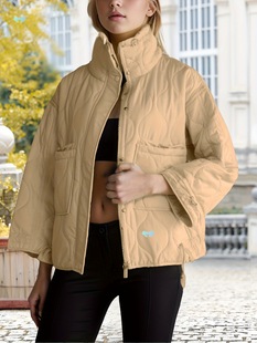 Women's Oversized Quilted Zip up Puffer Jacket with Cross-Border