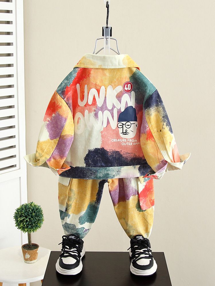 4158 Traje de camisa de otoño para niños 2025 Nuevo estilo Chaqueta para niños de dos piezas Niño bebé Primavera y otoño