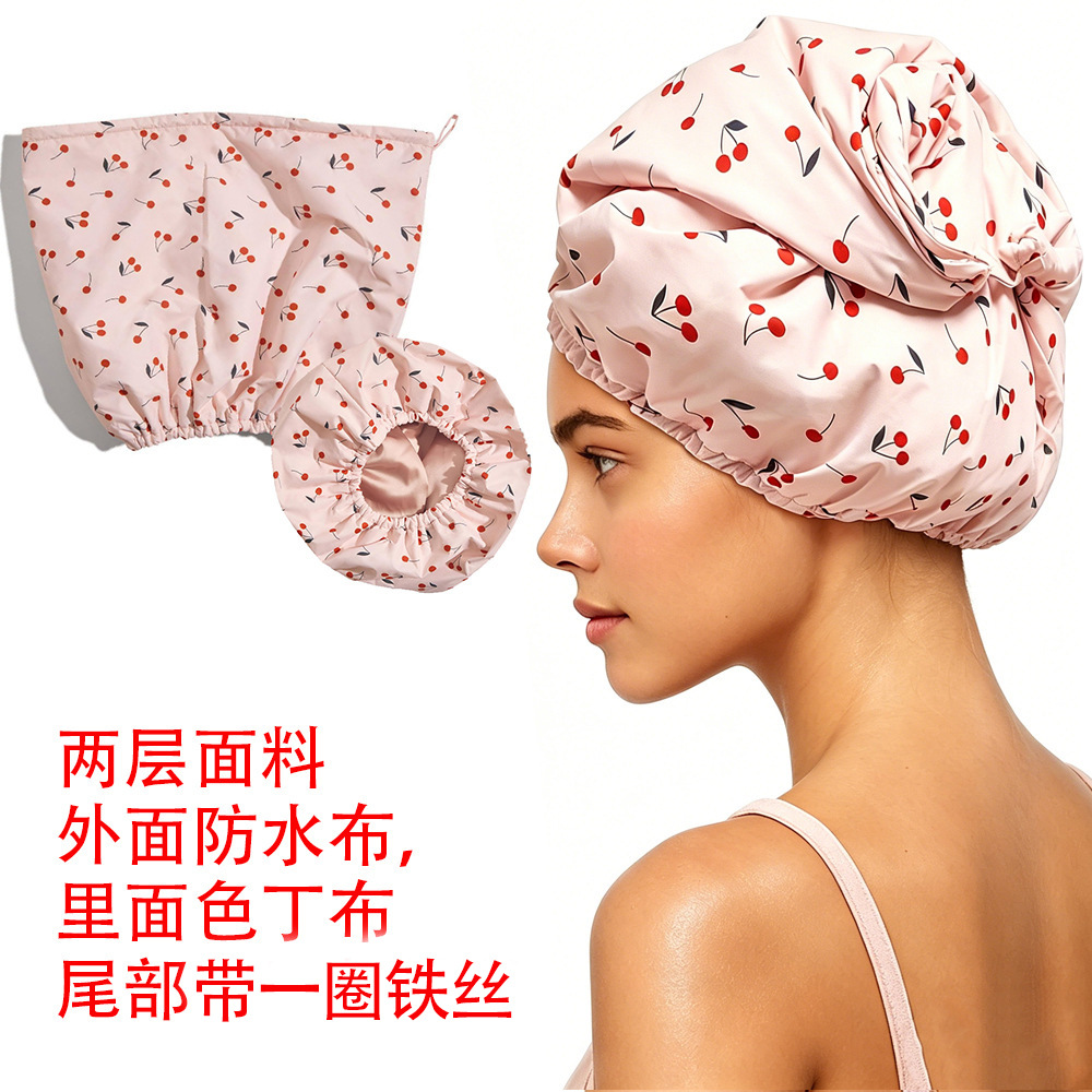 New Two-Layer Waterproof Shower Cap, Cross-Border Hot-Selling Imitation Silk Lined Plaid Shower Cap, High-End Adult Hair Accessory Cap