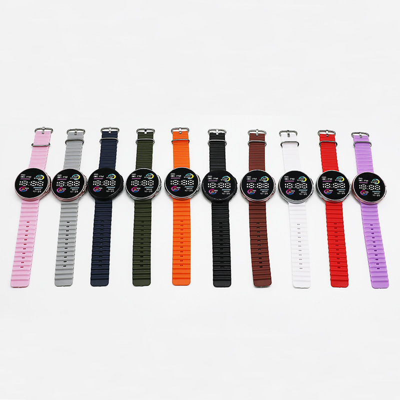 Reloj electrónico LED de moda pareja personalidad cool círculo bicromático mar de deportes de estudiantes de moda reloj electrónico redondo