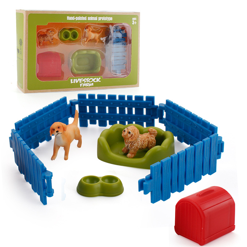 Simulación de granja rancho escena modelo juguete traje pequeño tamaño conejo gallo gallina con valla pollo casa