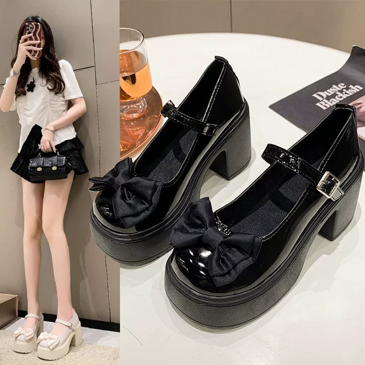 Туфли Мэри Джейн во французском стиле, женские туфли на весну и лето 2023, новые кожаные туфли с жемчугом и бантом на толстом каблуке в сказочном стиле