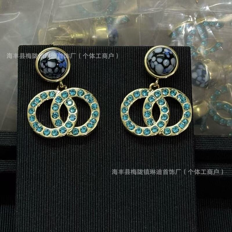 新款香家法式花朵名媛宫廷光面镶钻字母珍珠耳钉耳环耳饰品潮|undefined