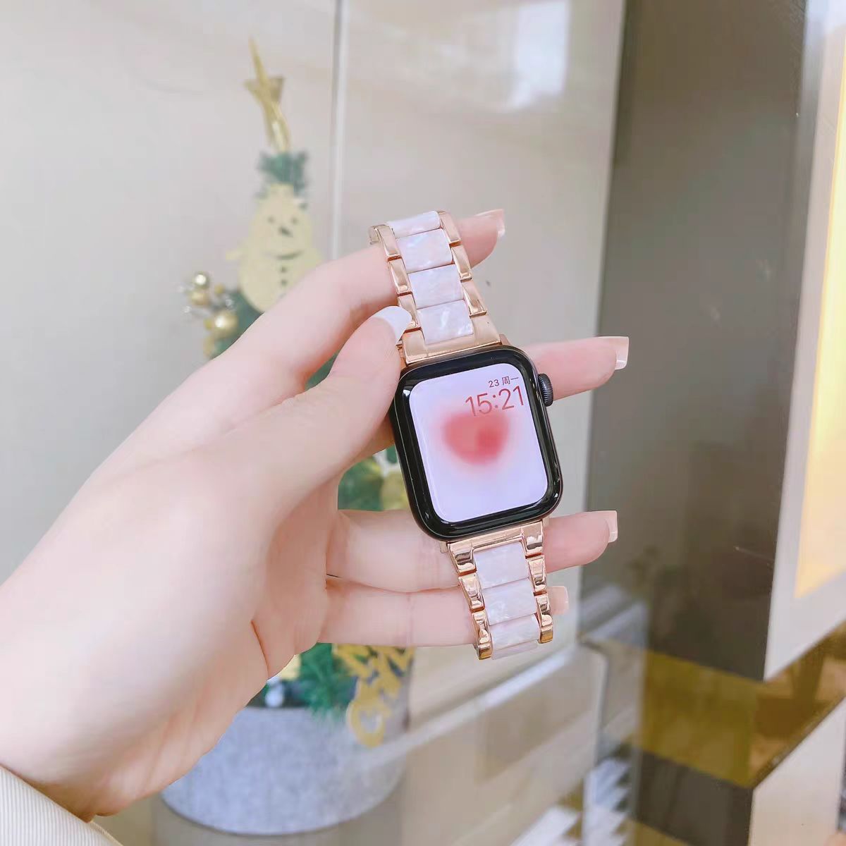 Nueva correa de metal con costuras de resina de cacao para Apple S10 Watch Apple Watch1-9 generación SE