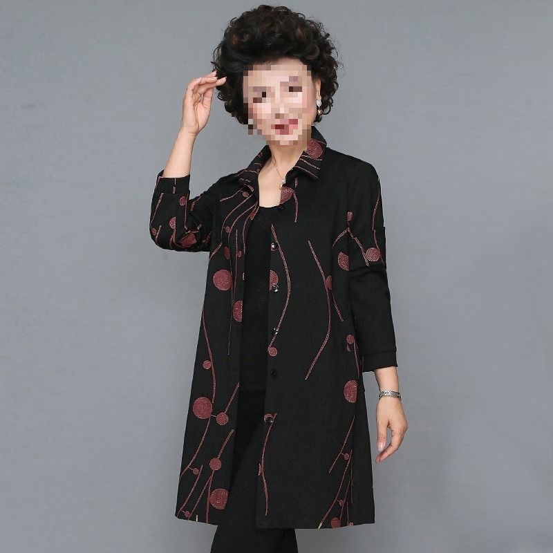 Mom's Spring and Autumn Thin Coat, Mid-Length Style Windbreaker, Women's New Style, Middle-Aged and Elderly Women's Style Tops