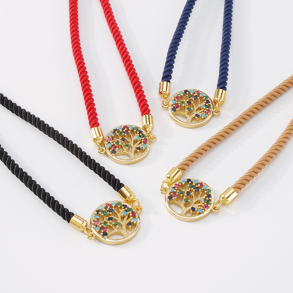 retro geometric tree of life hollow copper inlaid zircon bracelet