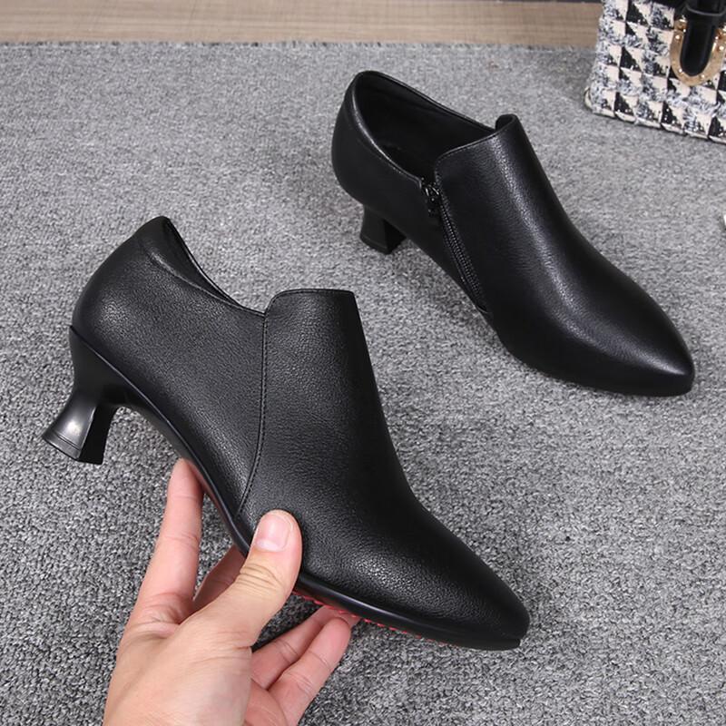 2026 Spring and Autumn Soft Sole Lined Deep-Cut Work Shoes for Women, Black Workwear Professional High Heels, Leather Single Shoes for Women 2026 Spring and Autumn Soft Sole Lined Deep-Cut Work Shoes for Women, Black Workwear Professional High Heels, Leather Single Shoes for Women