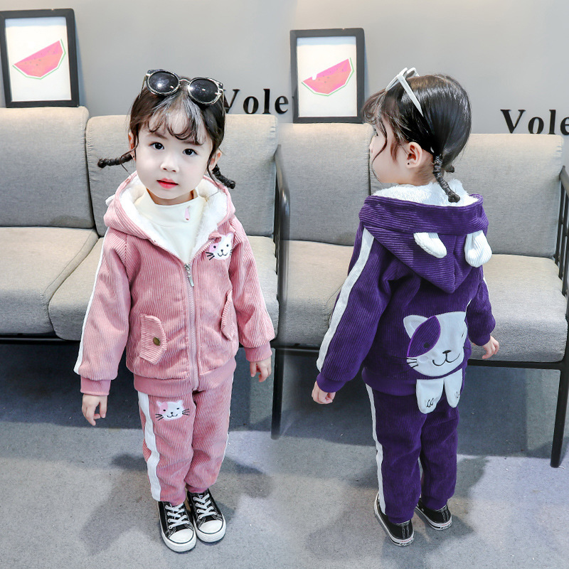 Kinderkleidung 2020 Winter Mädchen Plüsch Baumwolle zweiteiliges Cartoon-Cord-Set, Baseballjacke für_voghion.com