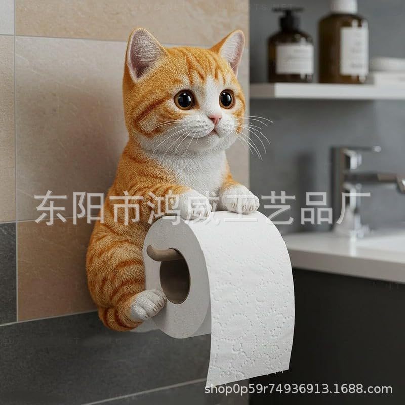 クロスボーダー新樹脂像工芸品ペンダントトイレ壁掛けロール紙かわいい猫ロール紙収納猫|undefined