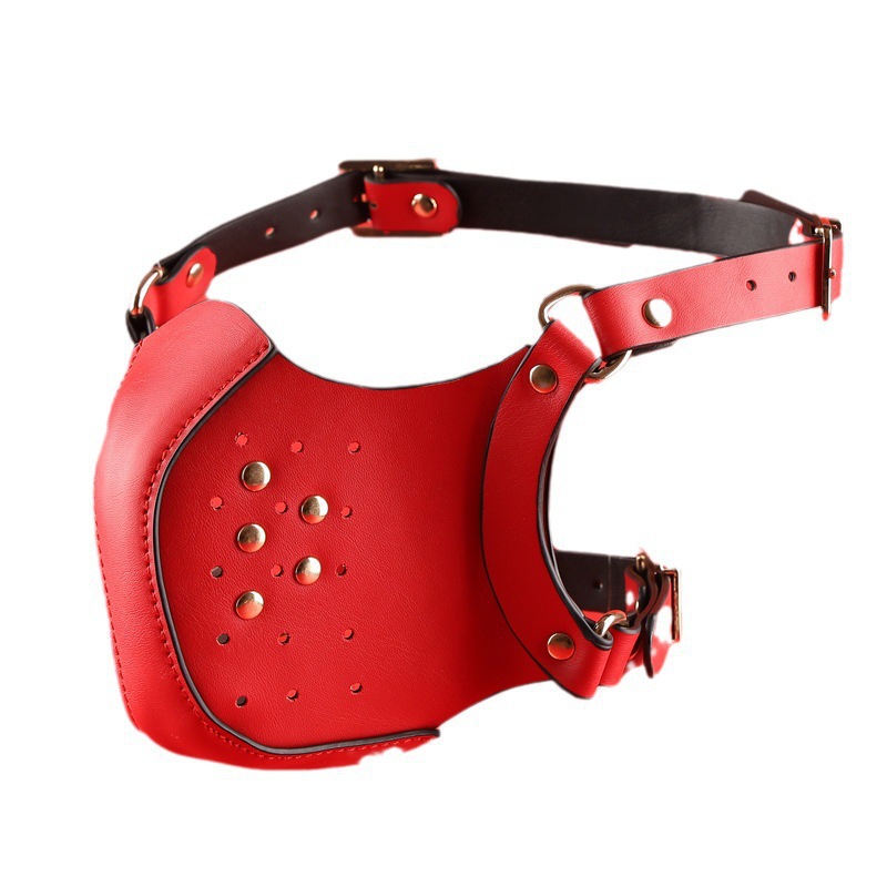 Leather Dog Head Mask with Purple Ears, Human K9 Costume Headgear — detail image 18