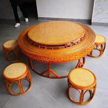 藤编西双版纳云南傣族纯手工双层转动竹编餐厅餐桌竹桌子藤桌藤椅