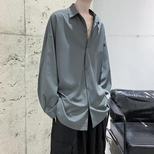 Men's 2025 Black Shirt, Celibate Style Korean Version Fashion Cool Collarless Top Gangster Style Hong Kong Style Japanese Long-Sleeve Top Trend