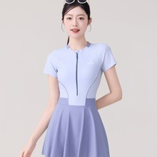 颖熙梦95013新款泳衣女连体短袖遮肚平角裙式运动训练学生游泳衣