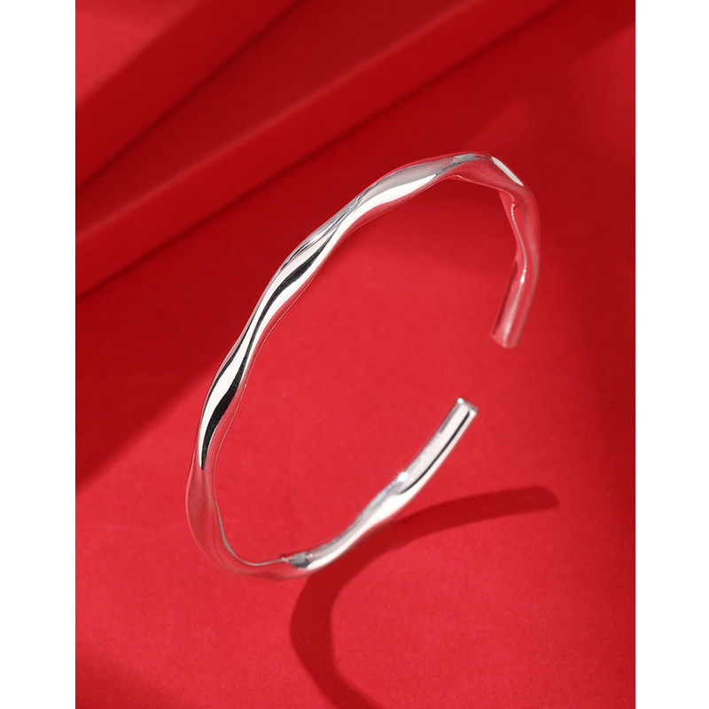 Mobius anillo pulsera mujer 999 plata esterlina nicho diseño liso anillo sólido plata pura joven pulsera de plata abierta