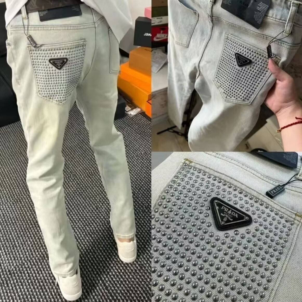Cross-Border Light Luxury High-End Rhinestone Jeans Straight-Leg Men's Slightly Stretchy Summer Thin Trendy Versatile Youth Long Pants