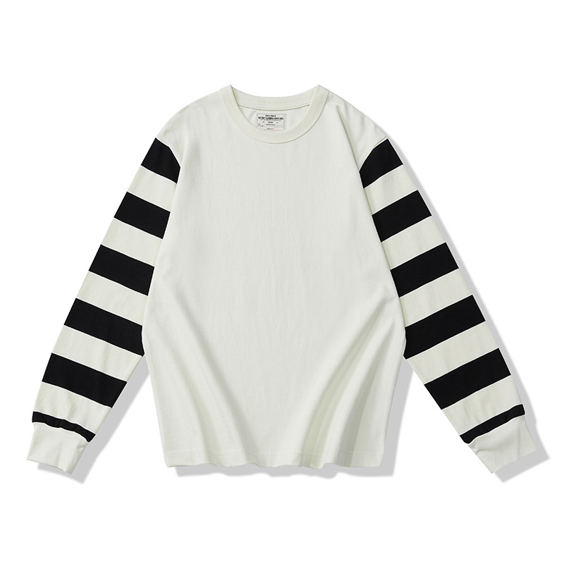 OKONKWO pesado 280g cuello redondo de la motocicleta de manga larga Camiseta de color a juego de rayas motocicleta camiseta de la motocicleta