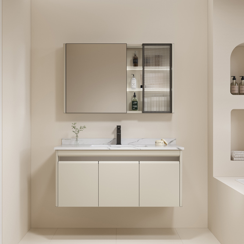 Armario de baño de acero inoxidable 304 baño lavabo gabinete combinación lavabo de cerámica lavado de cara piscina de manos espejo cosmético gabinete