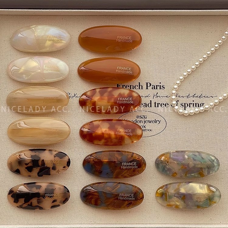 피버와 같은 스타일~ 프렌치 레트로 타원형 작은 머리핀, 여성스러운 사이드 앞머리 클립, 머리핀 클립 헤드웨어