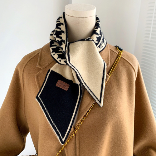  new Korean style houndstooth knitted wool student style scarf fashion decorative double-sided thickened scarf neck scarf
