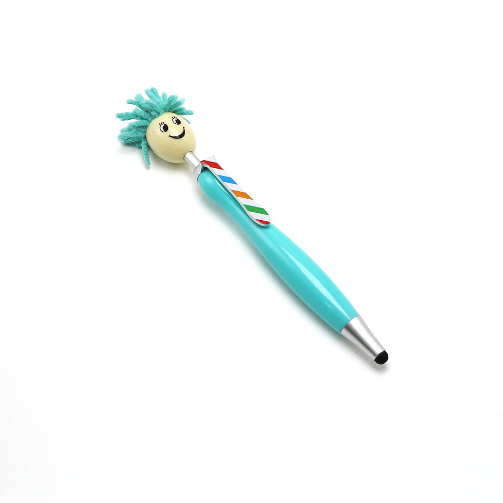 Creativo multi-funcional de dibujos animados muñeca cabeza bolígrafo cabeza pelo teléfono móvil pantalla táctil limpie publicidad regalo pluma