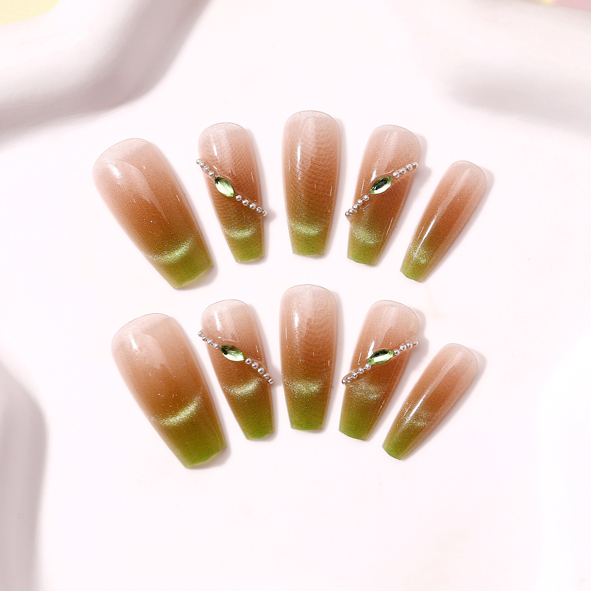 Manual puro uso de uñas verdes Elf ojo de gato blush parche de uñas falsas uso de uñas blanqueadoras de uñas