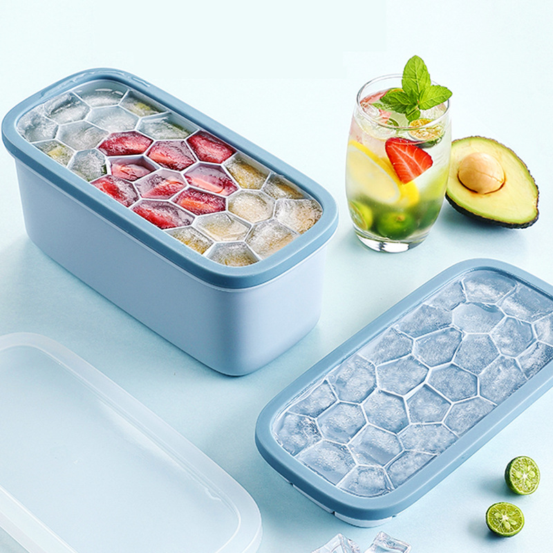 家用冰箱自制冰格 夏季蜂窝冰块制冰器 双层硅胶冰块模具冰盒收纳