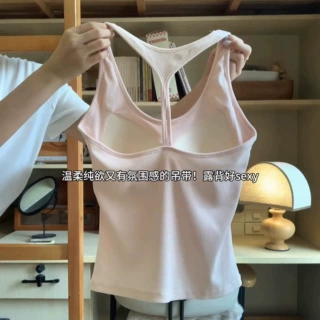 U领挂脖露背吊带背心夏内搭美背文胸一体杯带胸垫遮副乳内搭上衣