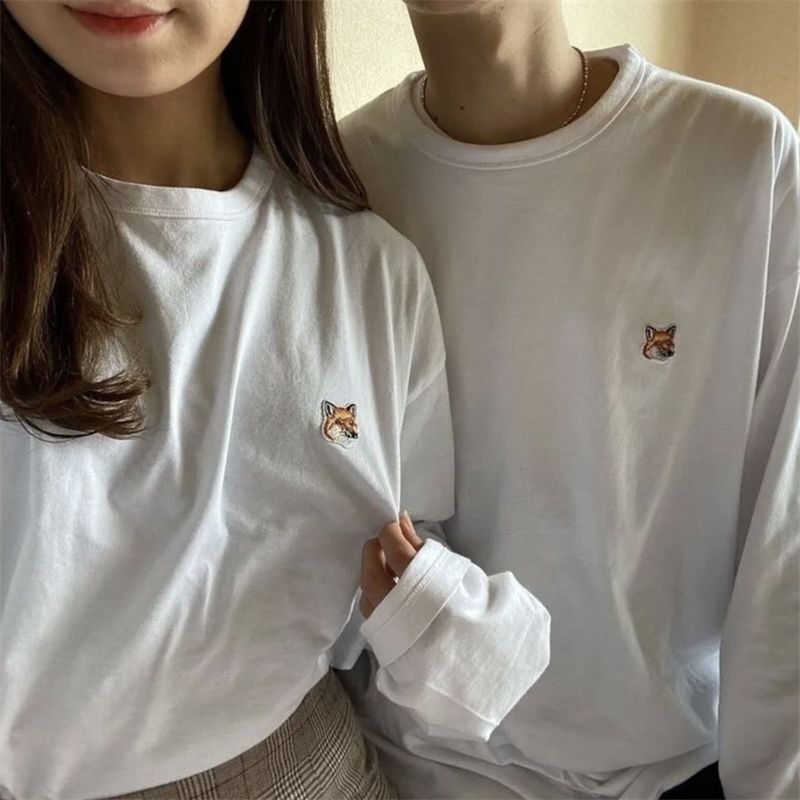 Hot-Selling Foreign Trade Mk Fox Head Design Round Neck Loose Fit Versatile Cotton Long-Sleeve T-Shirt Unisex Couple Style