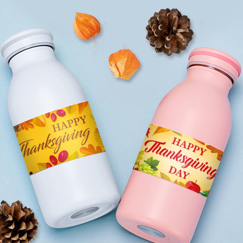 Nuevas pegatinas de acción de gracias transfronterizas happy thanksgiving pegatinas pegatinas de botella de agua de fiesta de otoño