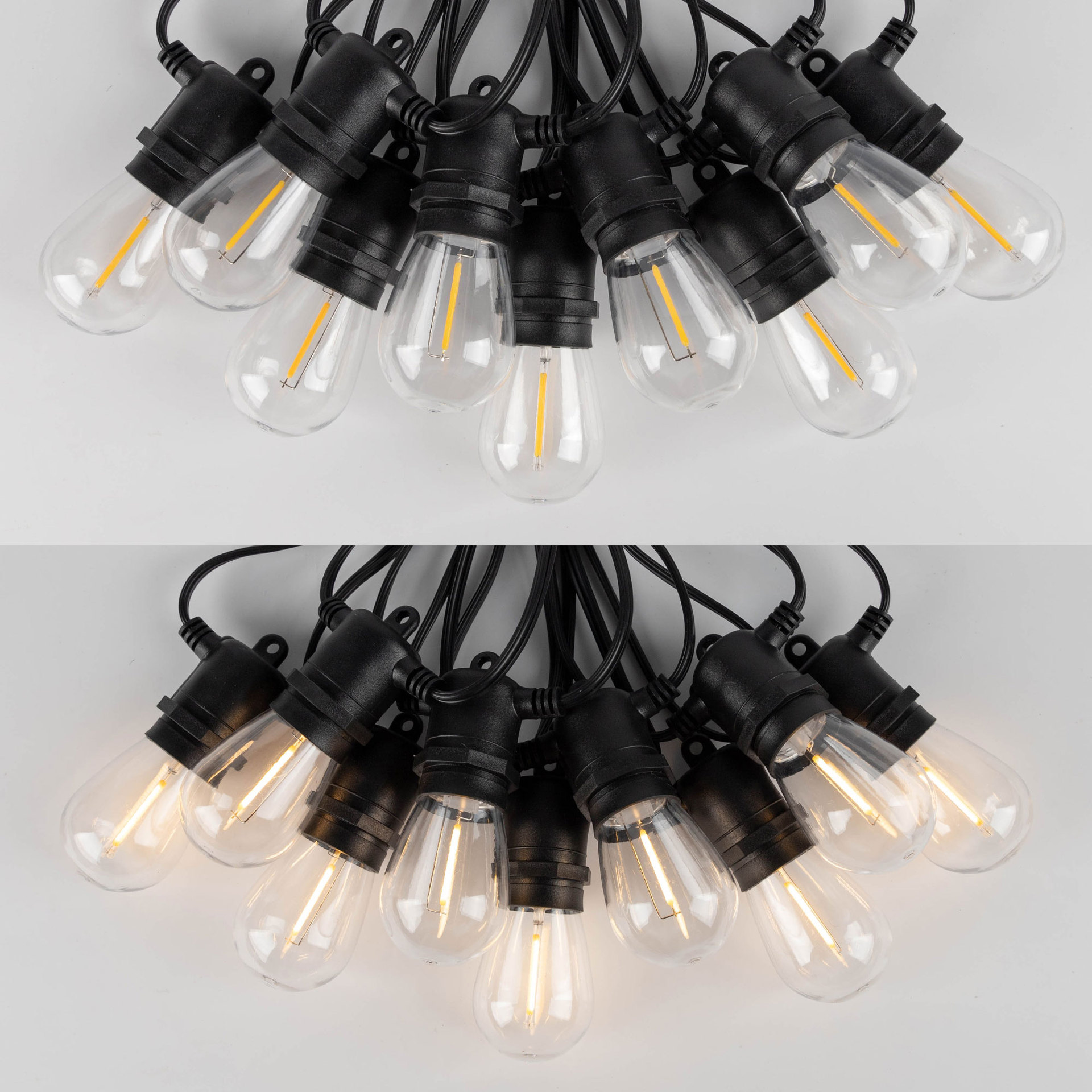 Lámpara led de plástico S14 Lámpara de filamento Edison 2700K Cálido E27 Impermeable y de ahorro de energía ST45 Lámpara de cadena de espuma