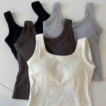 夏季纯棉小背心自带胸垫固定杯百搭内搭外穿简约中长款吊带女上衣