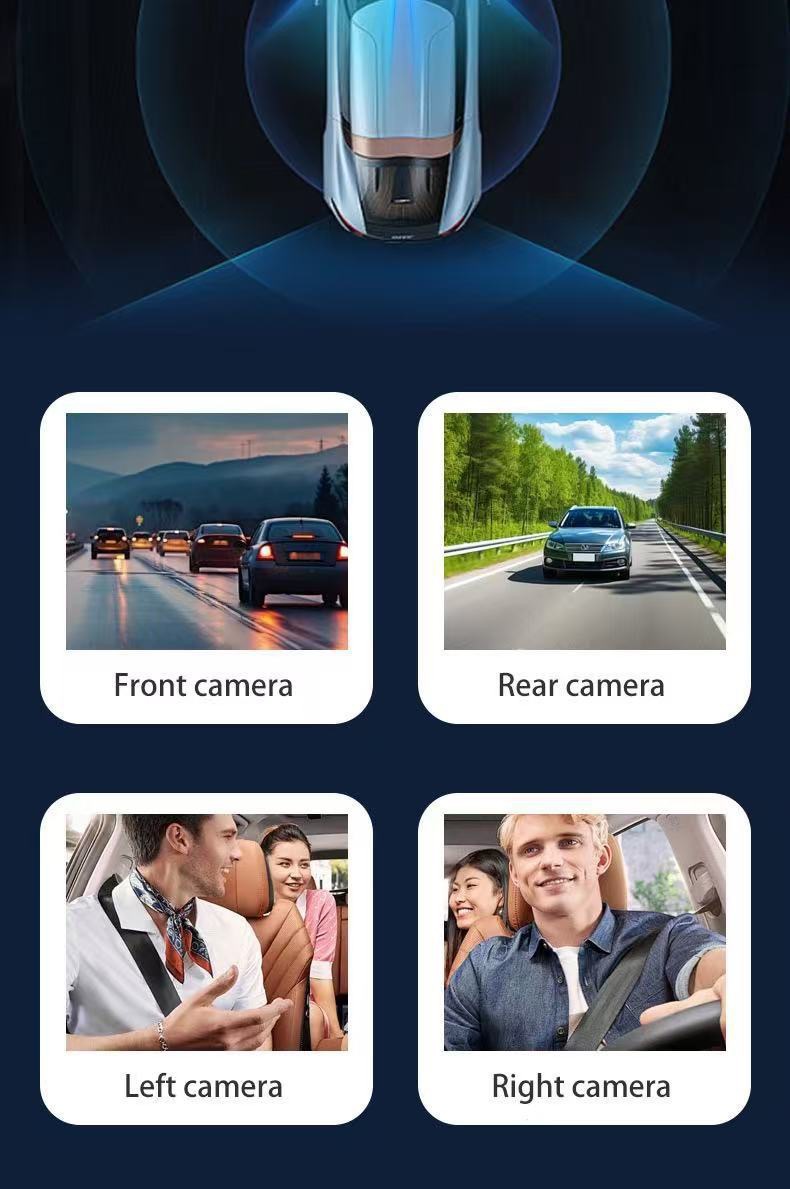 Cross-Border New Model Four-Lens Dash Cam That Records Both Inside and Outside the Car, with High-Definition Night Vision and Wide-Angle Reversing Images