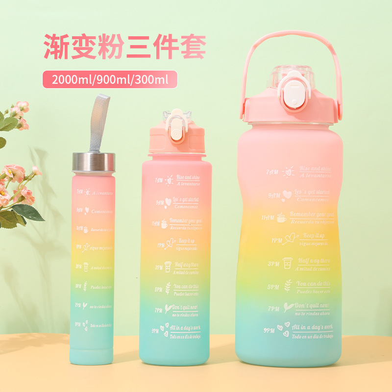Set de 3 Botellas Deportivas de Plástico Degradado, Gran Capacidad con Pajita - Vasos Esmerilados para Amazon al por Mayor image 7