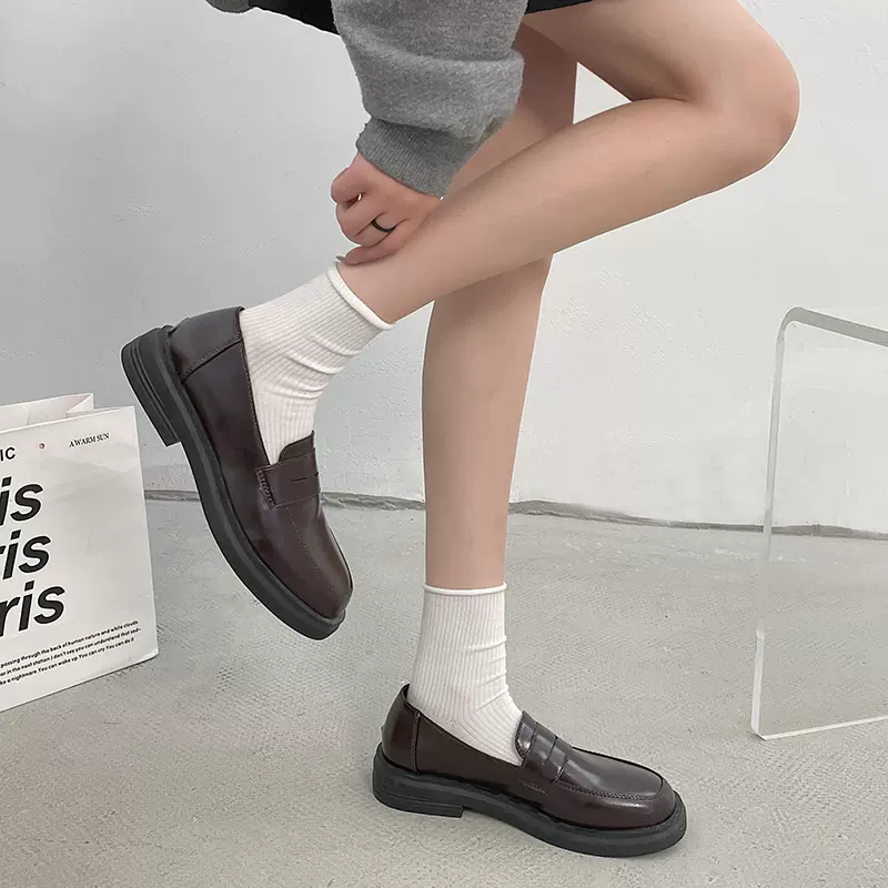 一脚蹬圆头小皮鞋2025冬季新款日系女jk复古鞋学院英伦风乐福单鞋