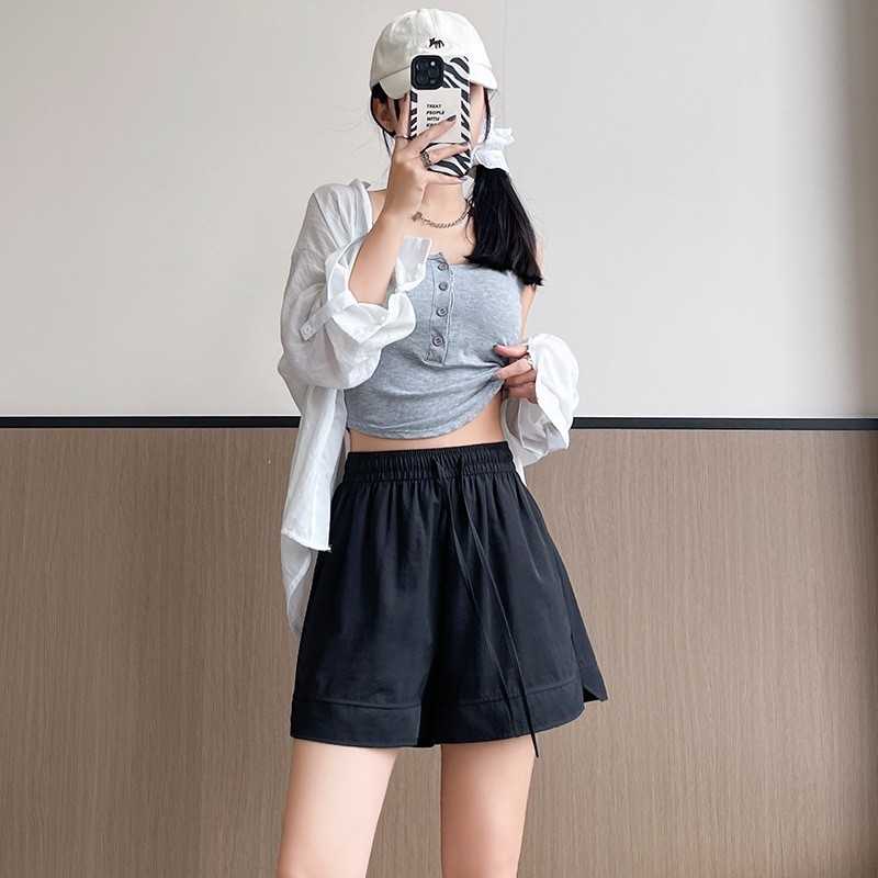 五分裤卡其冰丝运动2025新款夏季外穿休闲宽松阔腿中裤山本短裤女|undefined