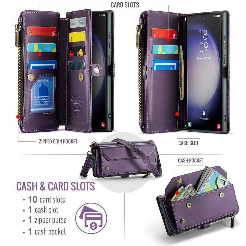 Suitable for Samsung S24Ultra Mobile Phone Case S23Fe Leather Case S22Plus Insertable Card S21Fe Wallet Leather Case