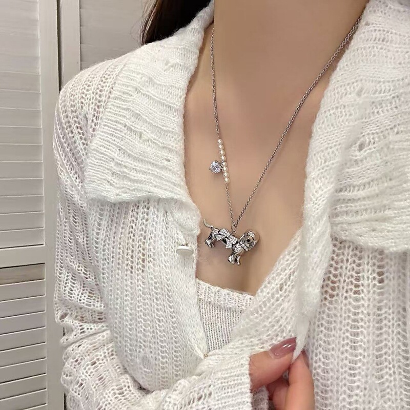 淘宝新品赵露思同款轻松精致小狗吊坠锆石珍珠项链百搭可爱锁骨链|undefined