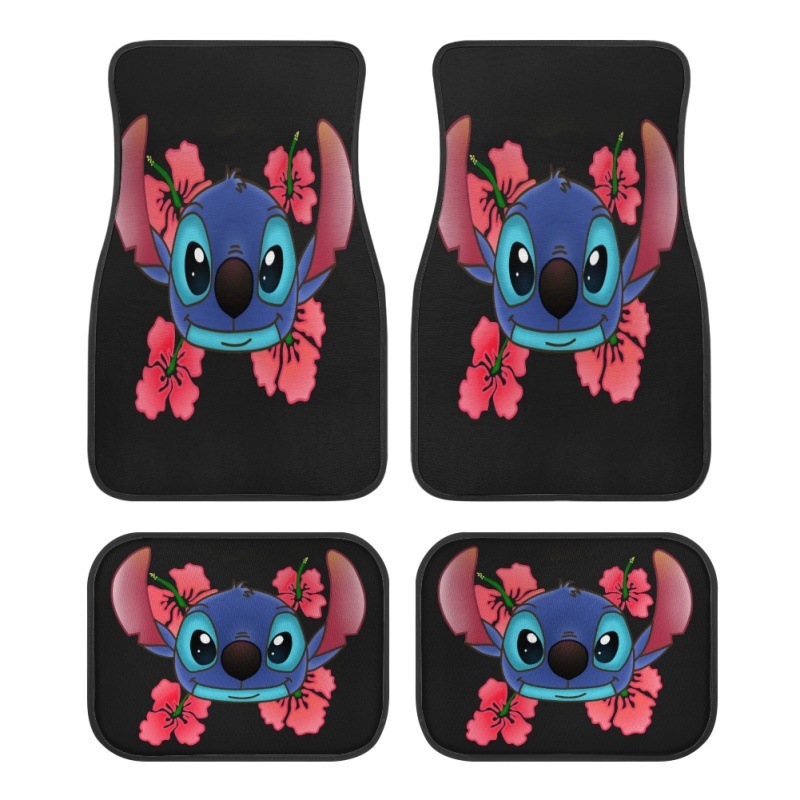 亚马逊热卖史迪奇印花汽车前后排布面脚垫来图设计个性印花脚垫