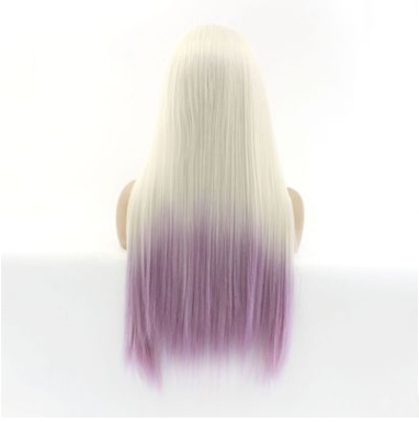 Peluca europea y americana, blanco lechoso, rosa, púrpura, cabello liso largo, encaje frontal, capucha de cabello de fibra química LW0162