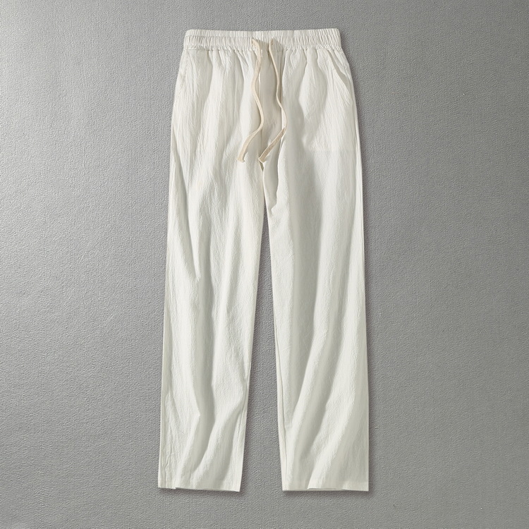 Pantalones de lino de talla grande para hombre, pantalones de pierna ancha holgados de pierna ancha de estilo chino más gordos, pantalones casuales de lino de algodón gordo