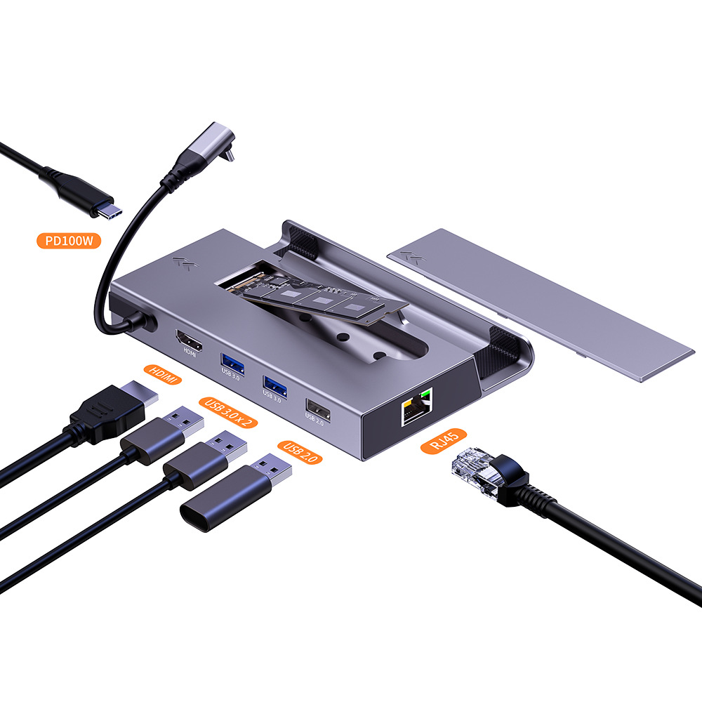 Base de aleación de aluminio de mano 7-en-1 Steam Deck M.2 Tipo-c Hub estación de acoplamiento