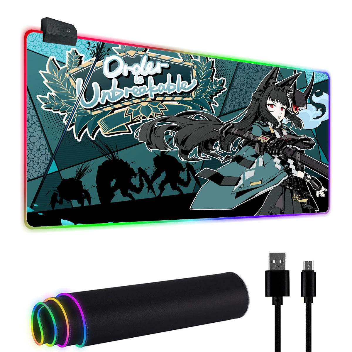 Игровой коврик JIT E-Sports Zero с LED-подсветкой RGB, сверхбольшой, грязеустойчивый, аниме настольный коврик