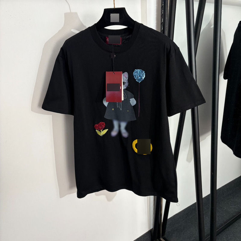 Shenzhen Nanyou High-End Foreign Trade Style Slim Fit Breathable New Model Sequin Balloon Cat Print Short Sleeve T-Shirt