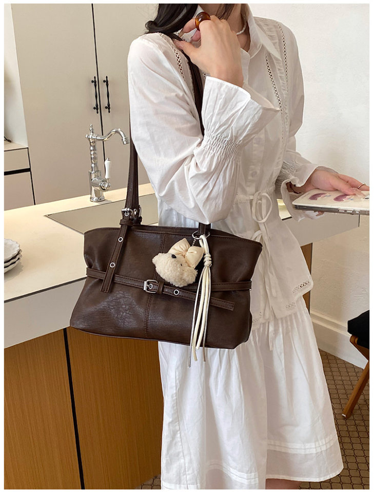 Túi nách nữ dáng hộp ngang phong cách đường phố, túi tote đeo vai đơn giản dung lượng lớn — Bạc không có mặt dây chuyền, Gạo trắng không có mặt dây chuyền, Màu cà phê Không có mặt dây chuyền, Màu hồng không có mặt dây chuyền chi tiết 22