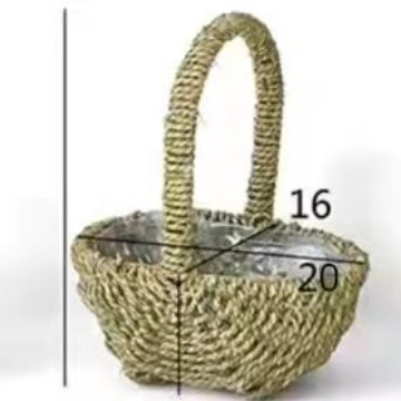 Cesta de Flores Tejida a Mano de Hierba Natural, Decorativa, para Arreglos Florales y Fiestas