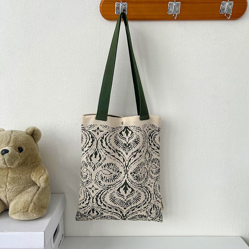 Bolsa de mano de punto de diseño simple flor frutas color contrastante bolso de mano de viaje fuera de gran capacidad bolso de hombro