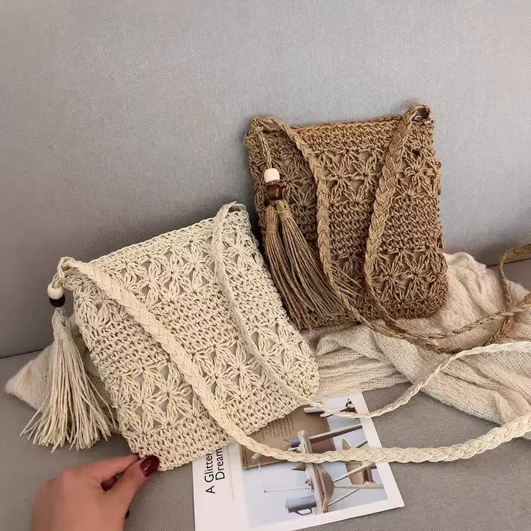 手工编织小方包草编包斜挎包单肩包小巧可爱风日常百搭度假手机包